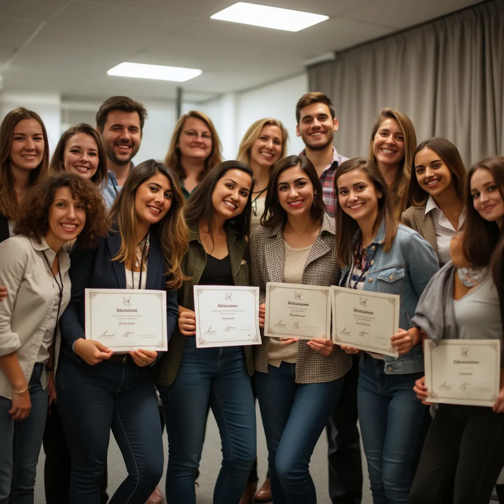 Alumnos celebrando la finalización de un curso