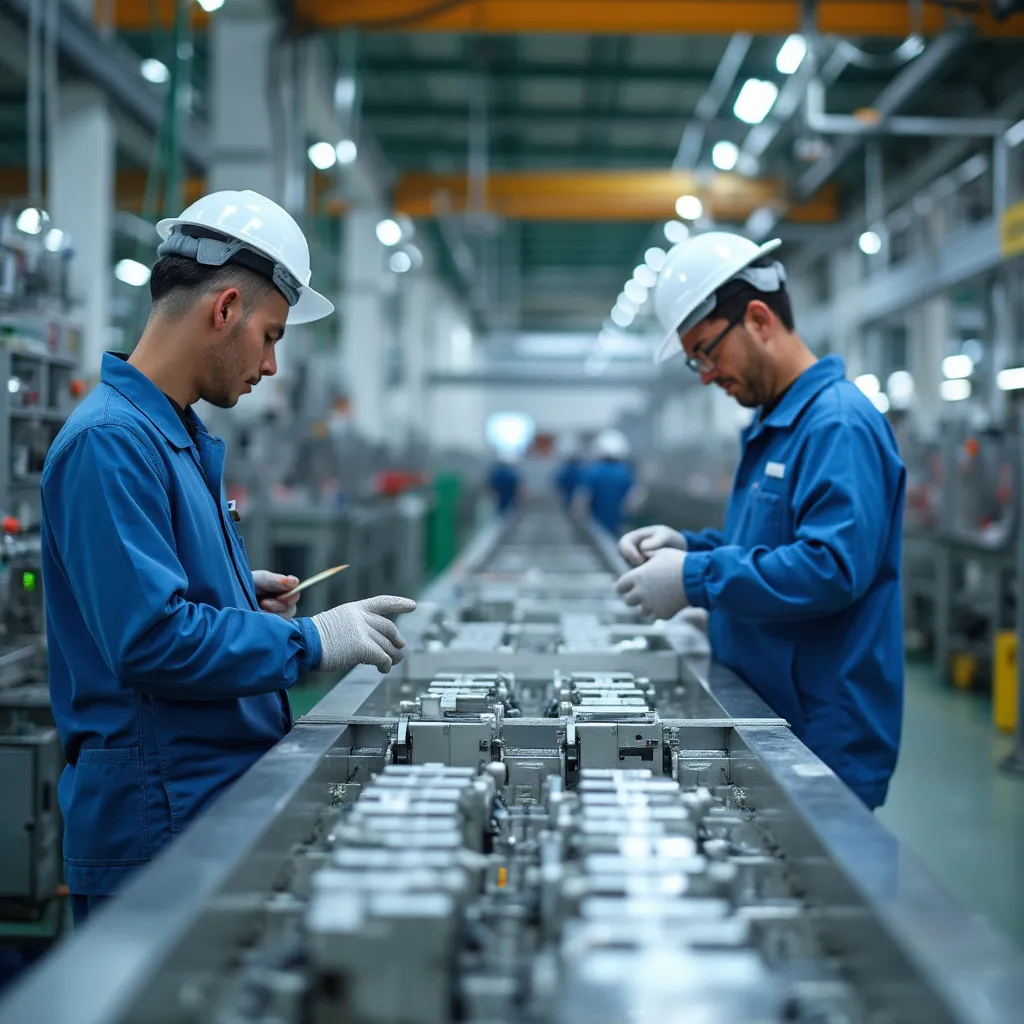 Trabajadores en una planta de manufactura moderna en Argentina